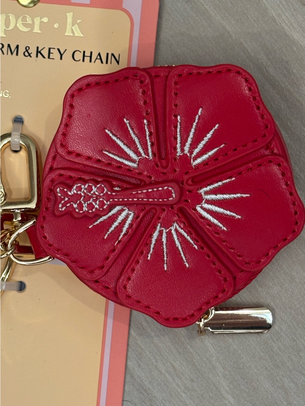NWT Piper K Hawaiian hibiscus zippered Bag Charm & Key Chain